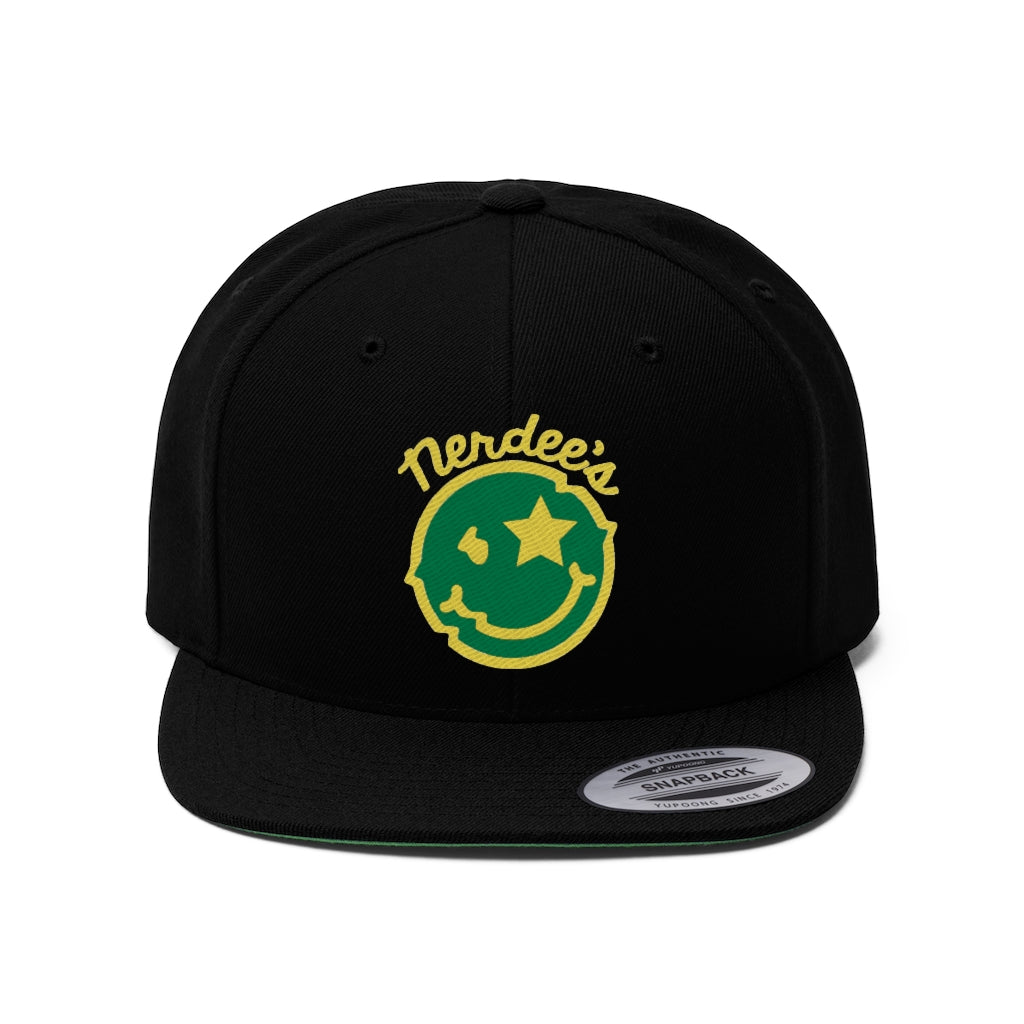 Nerdee's Official logo (GOLD/GRN/GOLD) - Unisex Flat Bill Hat