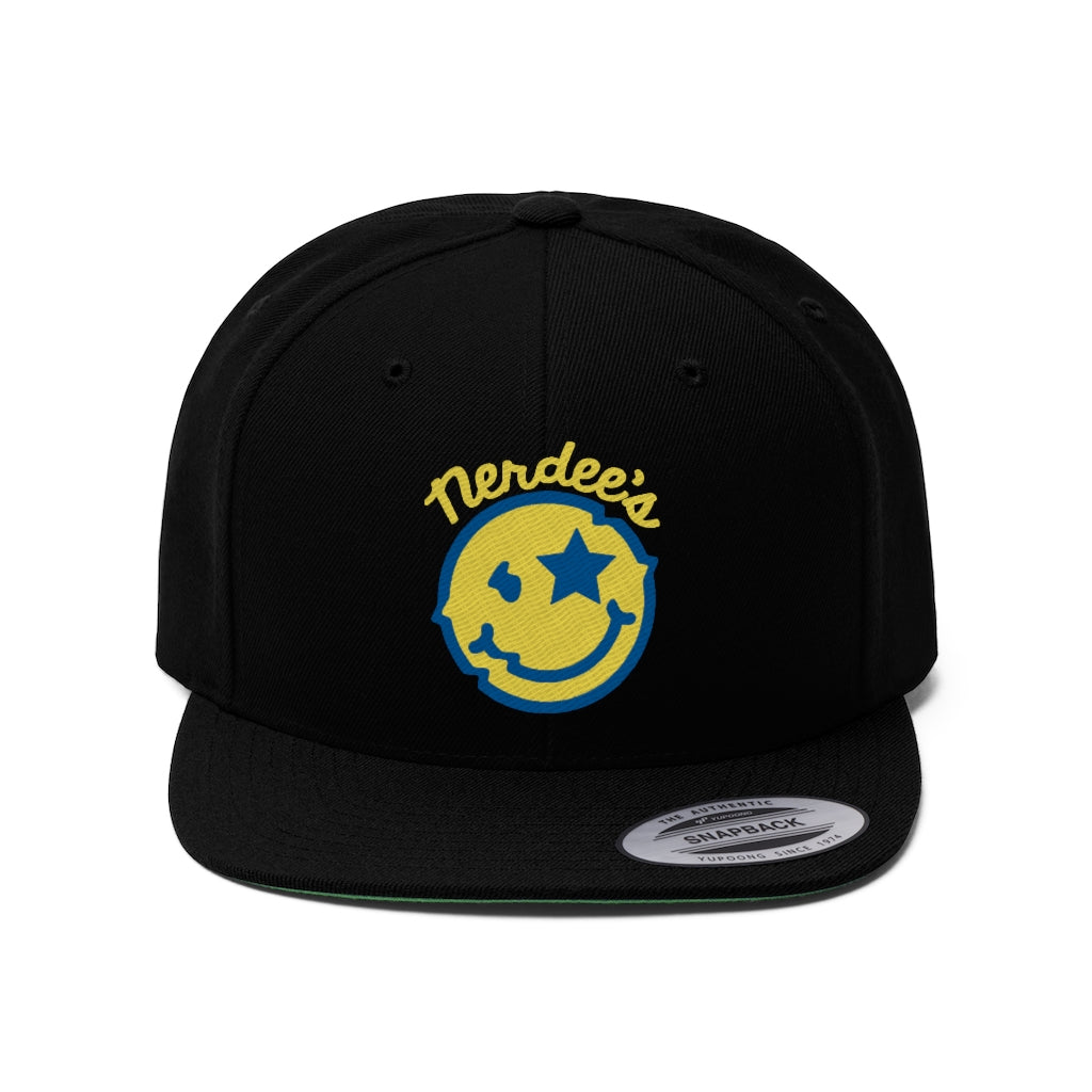 Nerdee's Official logo (GOLD/BLU) - Unisex Flat Bill Hat