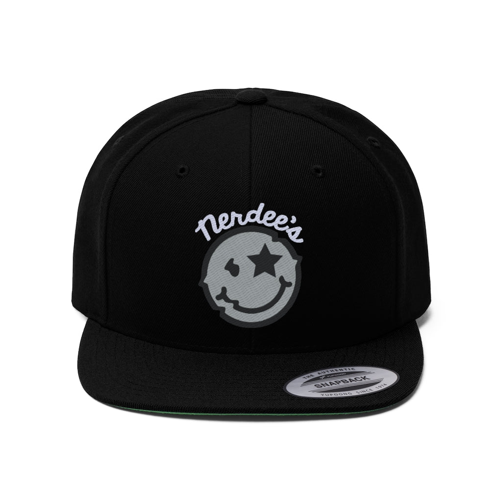 Nerdee's Official logo (WHT/BLK/SILVER) - Unisex Flat Bill Hat