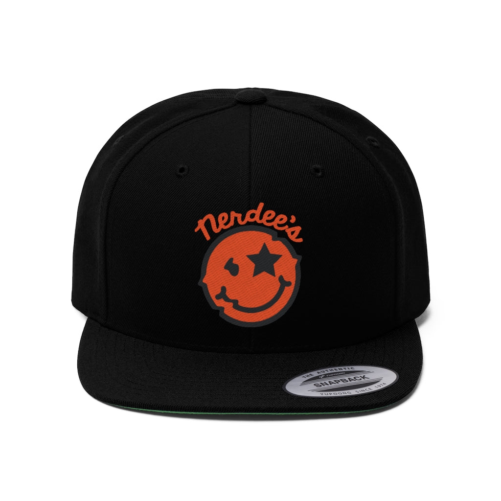 Nerdee's Official logo (ORG/BLK) - Unisex Flat Bill Hat