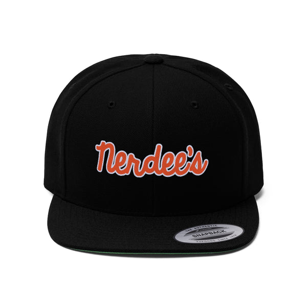 Nerdee's Script Logo (Orange/White) - Unisex Flat Bill Hat