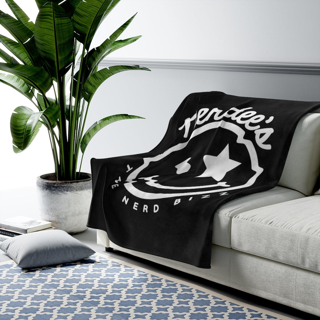 Nerdee's Official Logo - Velveteen Plush Blanket - Black