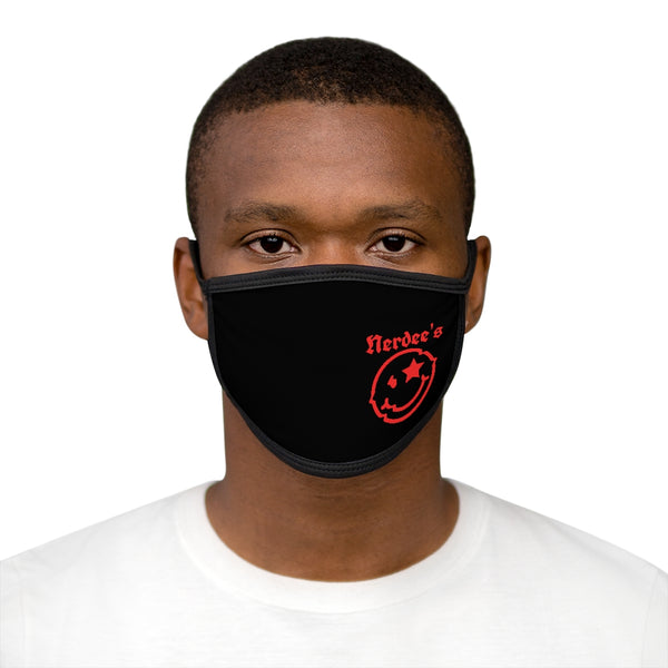 Nerdee's Mr. Smiley Logo (Red) - Mixed-Fabric Face Mask - Black