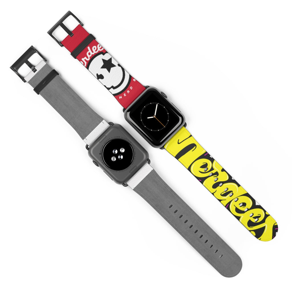 Nerdee's "Yellow Graffiti" Logo Watch Band - (Design 01) Dark Red