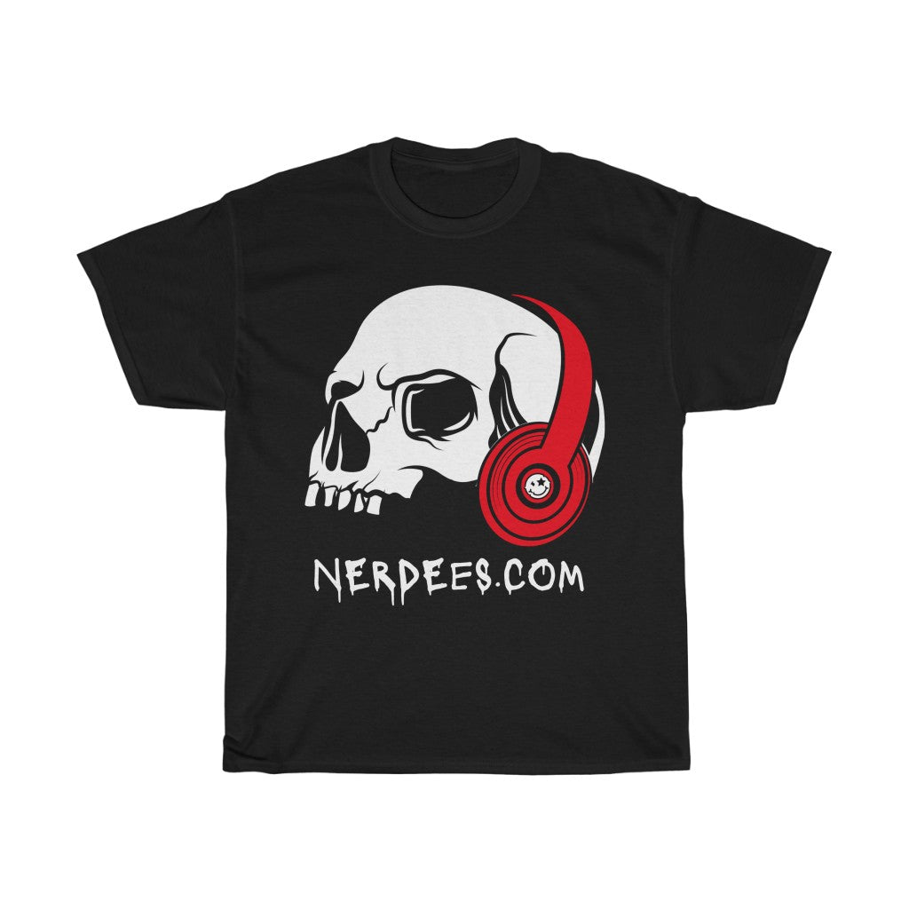 Nerdee's - Nerdees.com "Skull Phones" (Red Design 01) - Unisex Heavy Cotton Tee