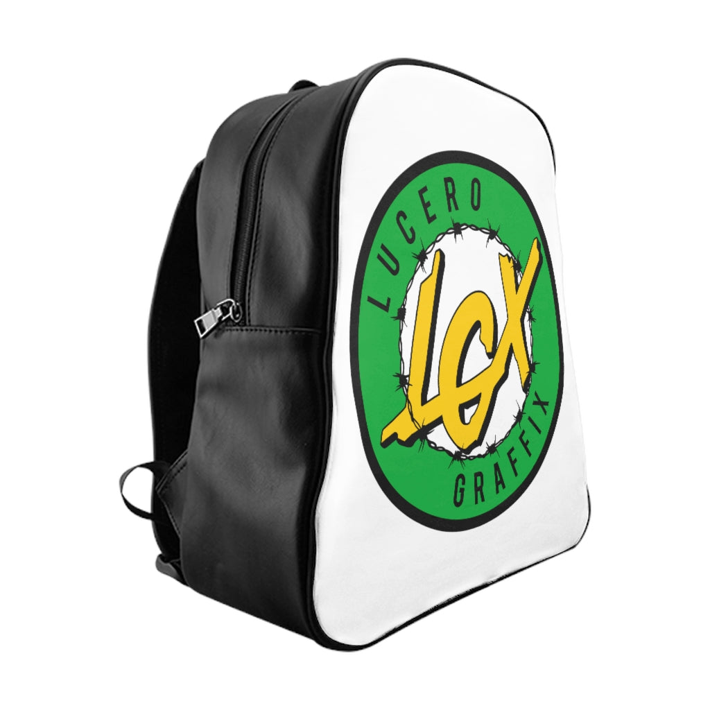 LGX School Backpack - BLK/GRN/YEL Logo - White