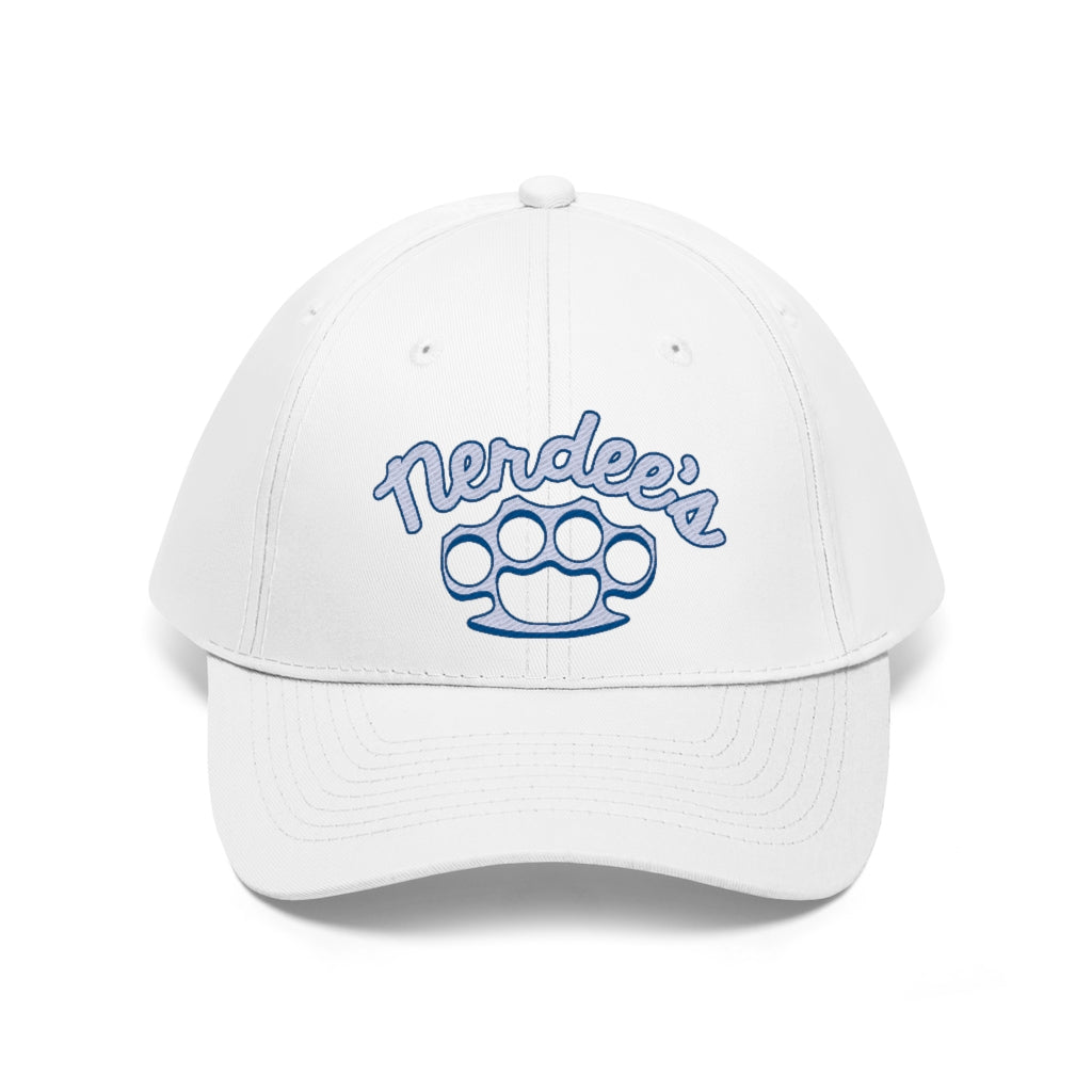 Nerdee's Brass Knuckles (WHT/BLU) - Unisex Twill Hat