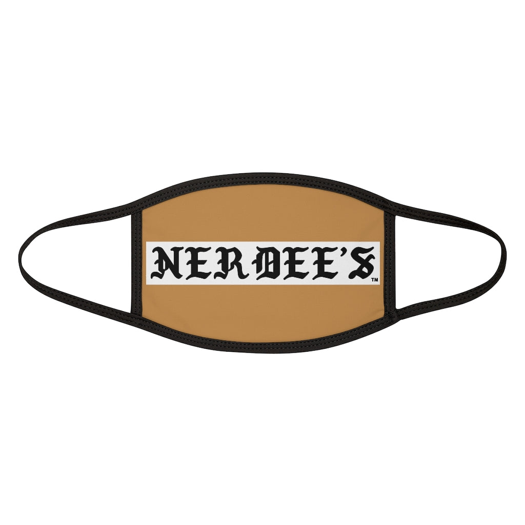 Nerdee's -  Old English White Banner - (WHT Design 01) - Mixed-Fabric Face Mask (Adult Large Fit) - Tan