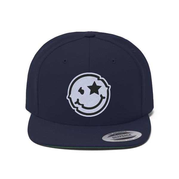 Nerdee's Official Smiley Logo (WHT/BLK) - Unisex Flat Bill Hat