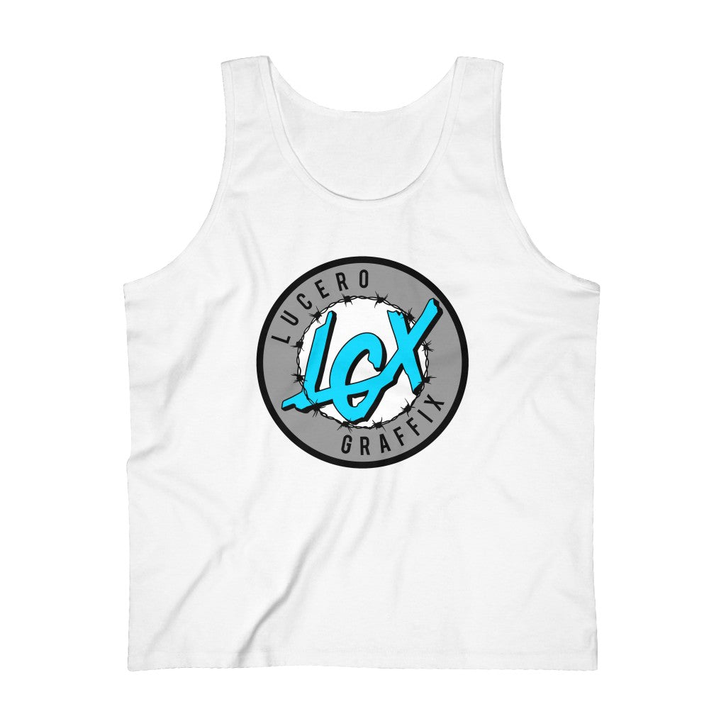 LGX Logo (WHT/GRY/AQU) - Men's Ultra Cotton Tank Top