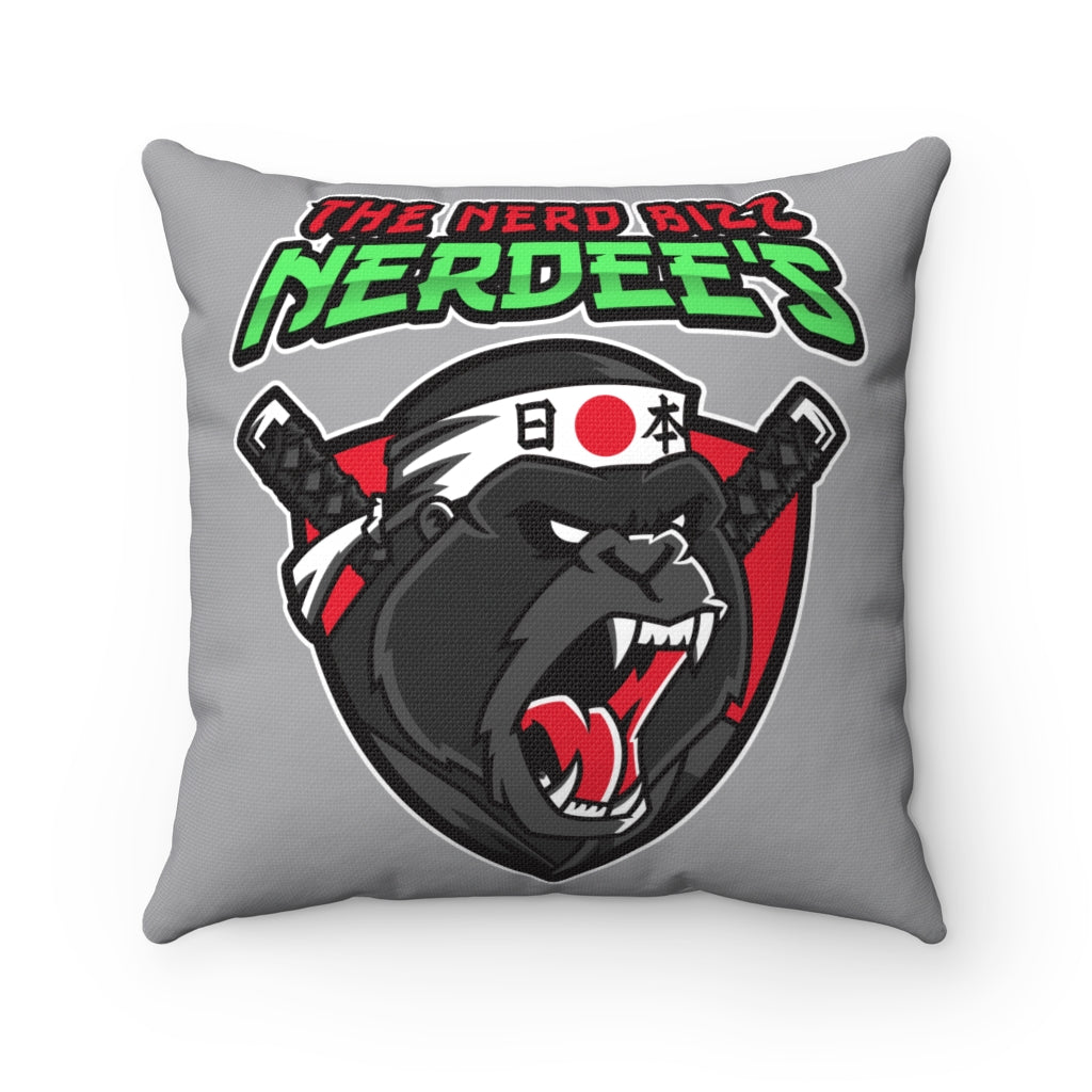 Nerdee's "Gorilla Samurai" Gray Spun Polyester Square Pillow