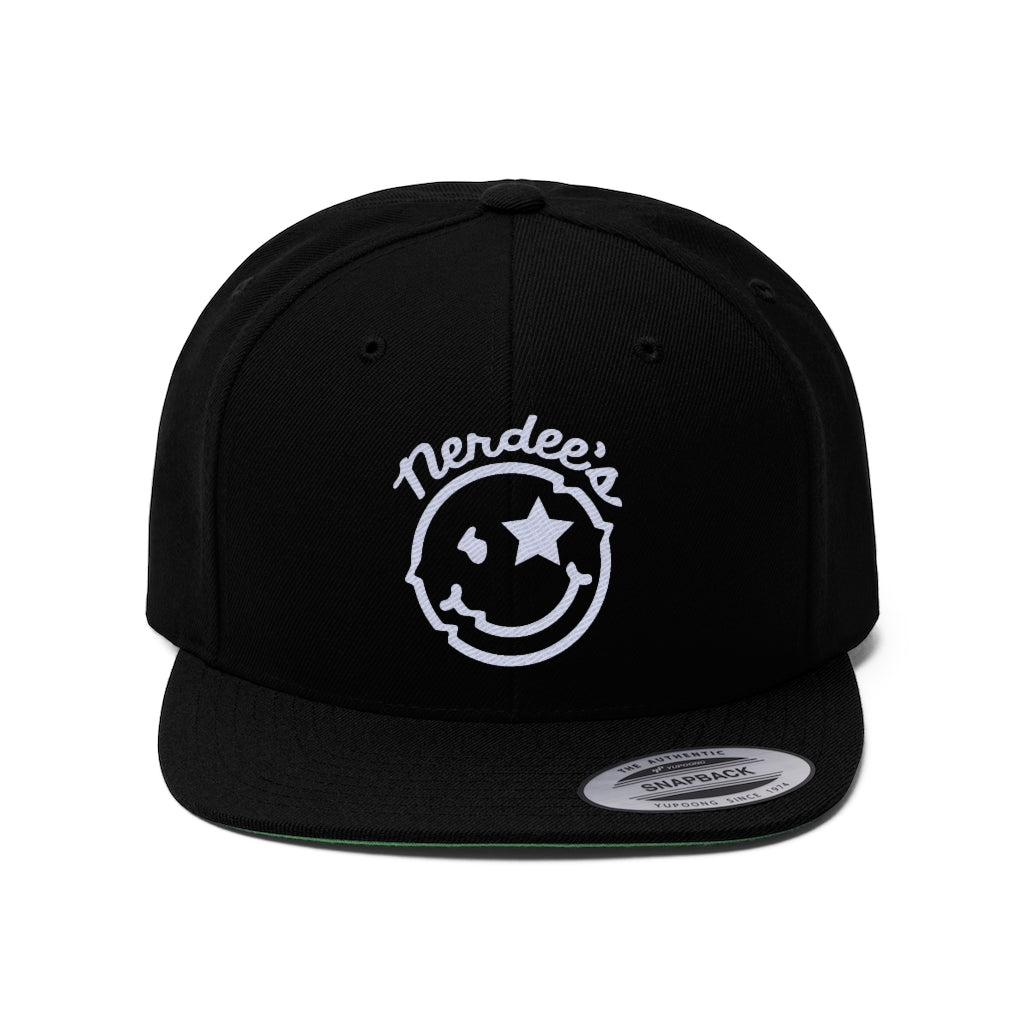 Nerdee's Official Logo (White) - Unisex Flat Bill Hat