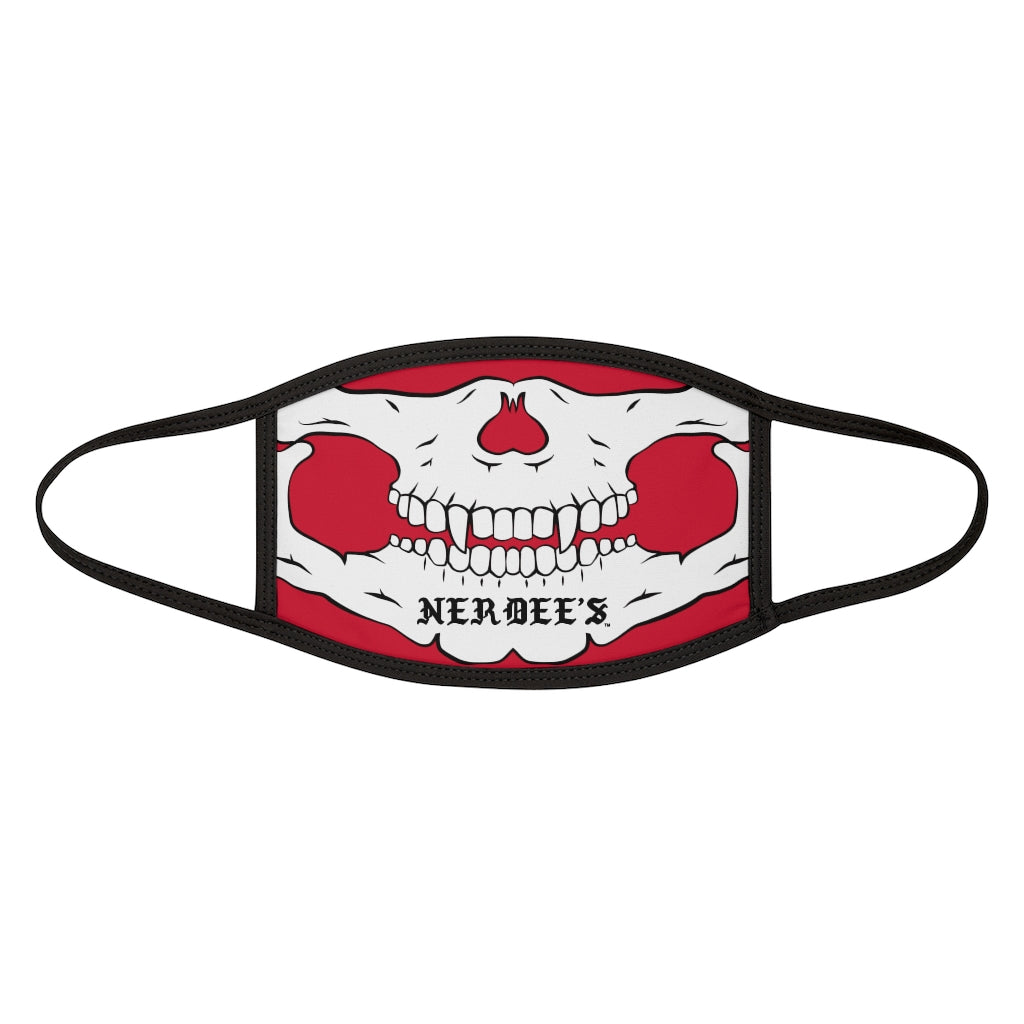 Nerdee's - "Skull Face" (WHT Design 02) - Mixed-Fabric Face Mask (Adult Large Fit) - Dark Red