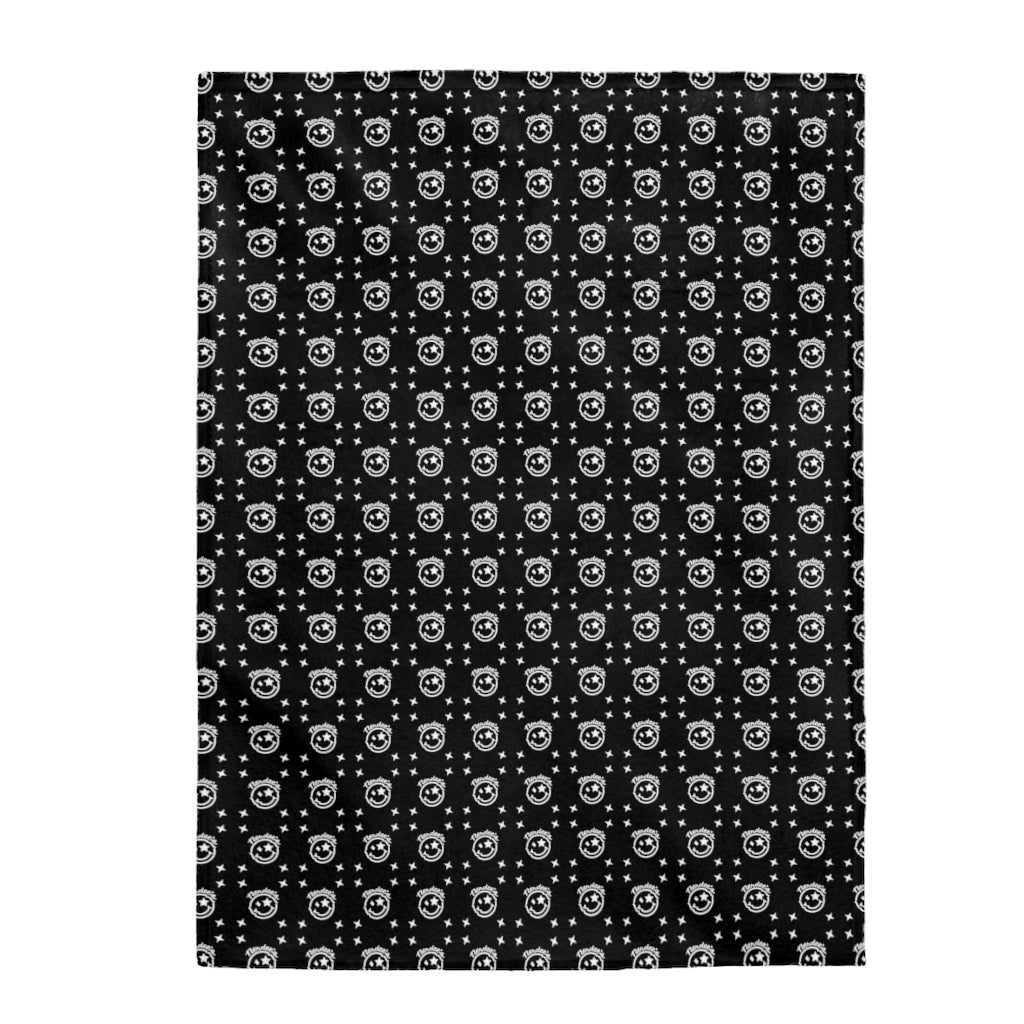 Nerdee's Logo Pattern (Design 01) - Velveteen Plush Blanket - Black