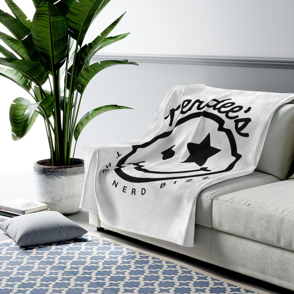 Nerdee's Official Logo - Velveteen Plush Blanket - White