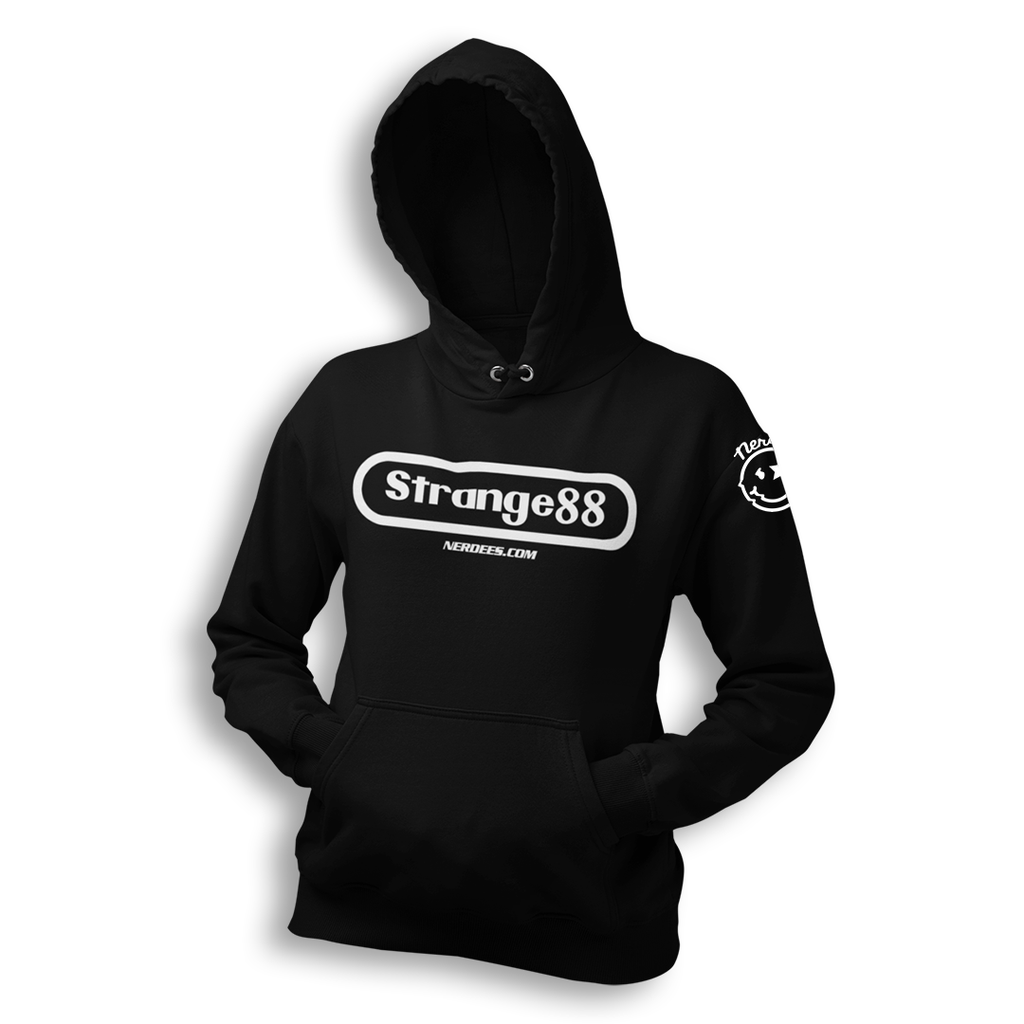 Strange 88 Retro Logo Hoodie "80's 8-Bit (White Design)" - Black Unisex Sweatshirt