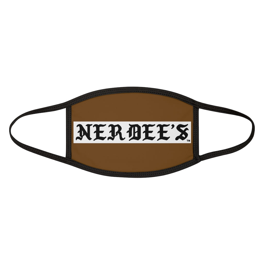 Nerdee's -  Old English White Banner - (WHT Design 01) - Mixed-Fabric Face Mask (Adult Large Fit) - Brown