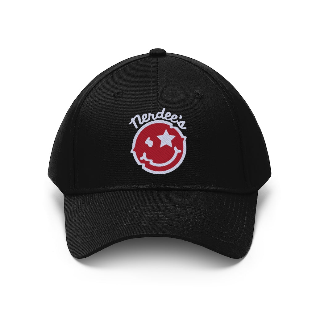 Nerdee's Official logo (WHT/RED) - Unisex Twill Hat
