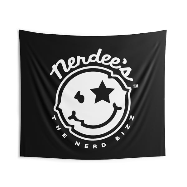 Nerdee's Official Logo (Solid White/Black Logo) - Indoor Wall Tapestries - Black