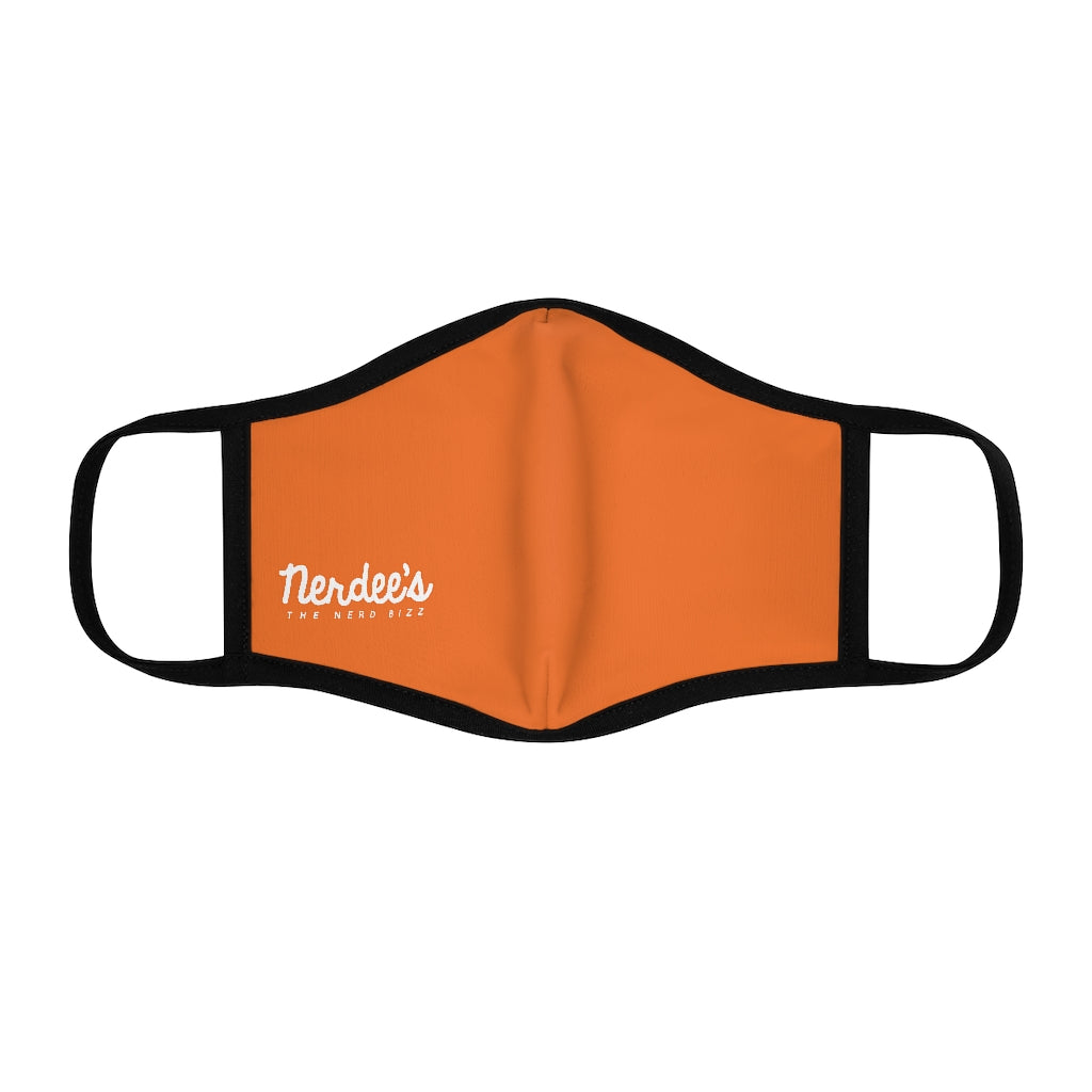 Nerdee's - The Nerd Bizz - Official Script Logo (White) - Fitted Polyester Face Mask - Dark Orange