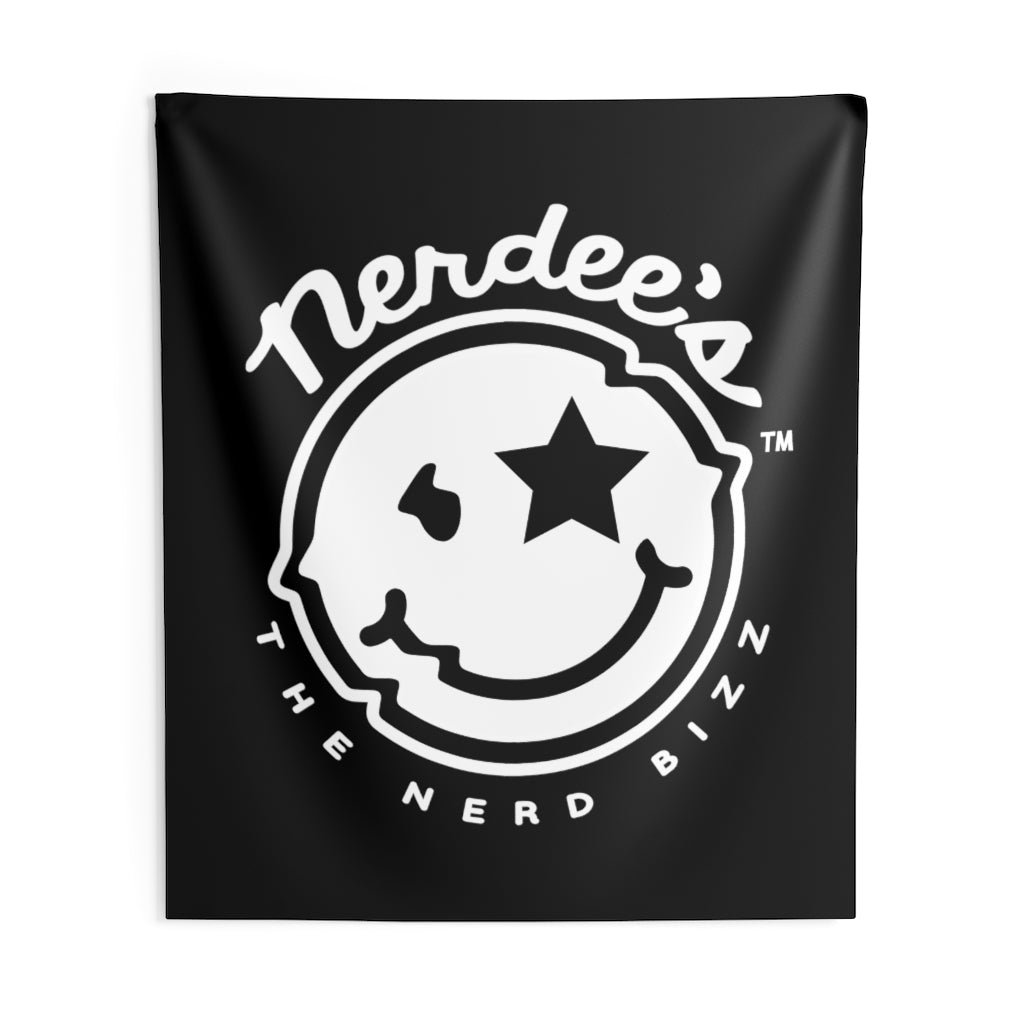 Nerdee's Official Logo (Solid White/Black Logo) - Indoor Wall Tapestries - Black