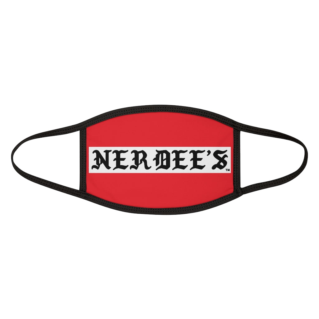 Nerdee's -  Old English White Banner - (WHT Design 01) - Mixed-Fabric Face Mask (Adult Large Fit) - Red