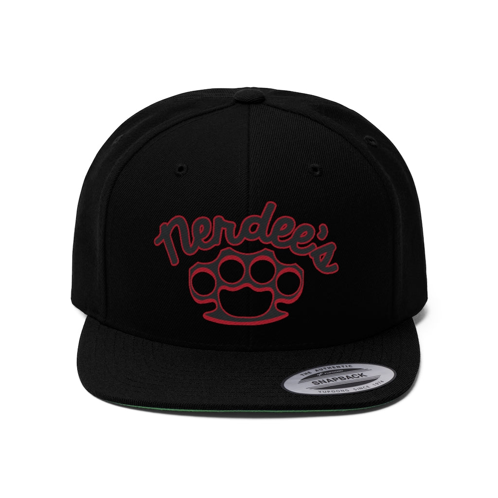 Nerdee's Brass Knuckles (BLK/RED Design 02) - Unisex Flat Bill Hat