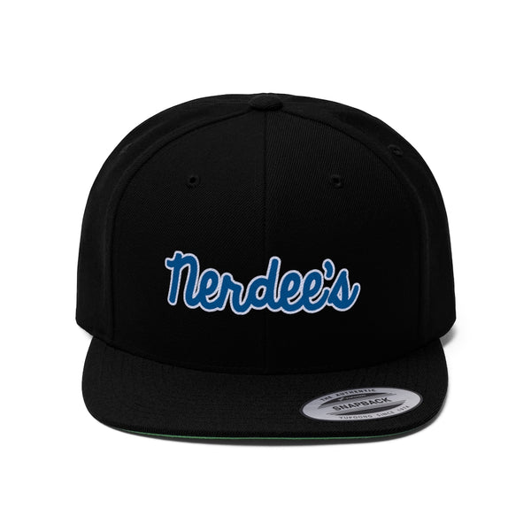 Nerdee's Script Logo (Blue/White) - Unisex Flat Bill Hat