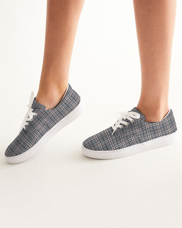 Women's Lace Up Canvas Shoe- Classical Plaid
