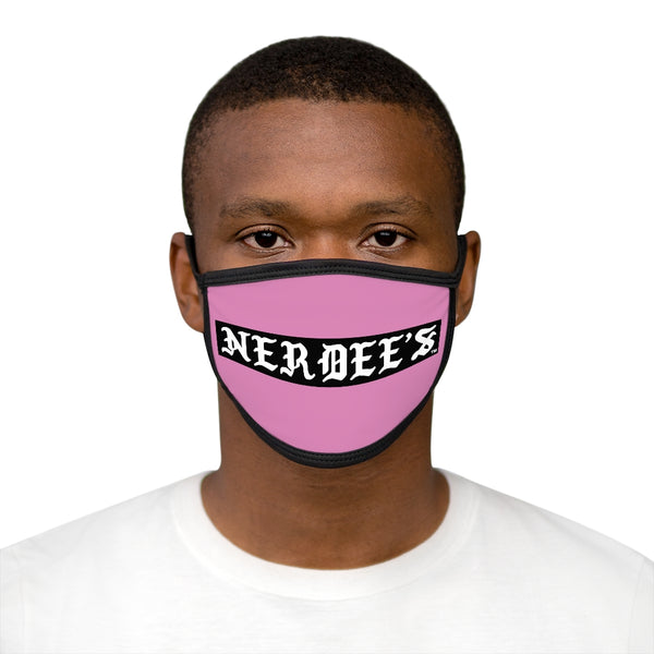 Nerdee's -  Old English Black Banner - (WHT Design 01) - Mixed-Fabric Face Mask (Adult Large Fit) - Pink