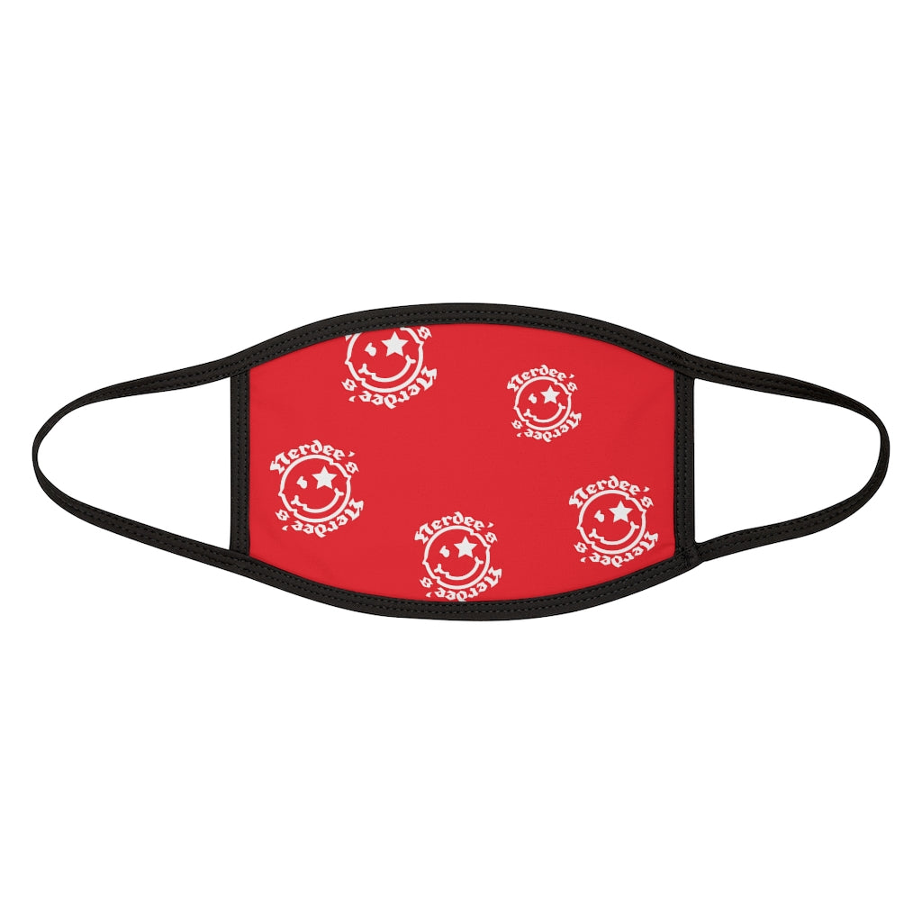 Nerdee's OE "Mr. Smiley" Logo (White Design 02) - Mixed-Fabric Face Mask - Red