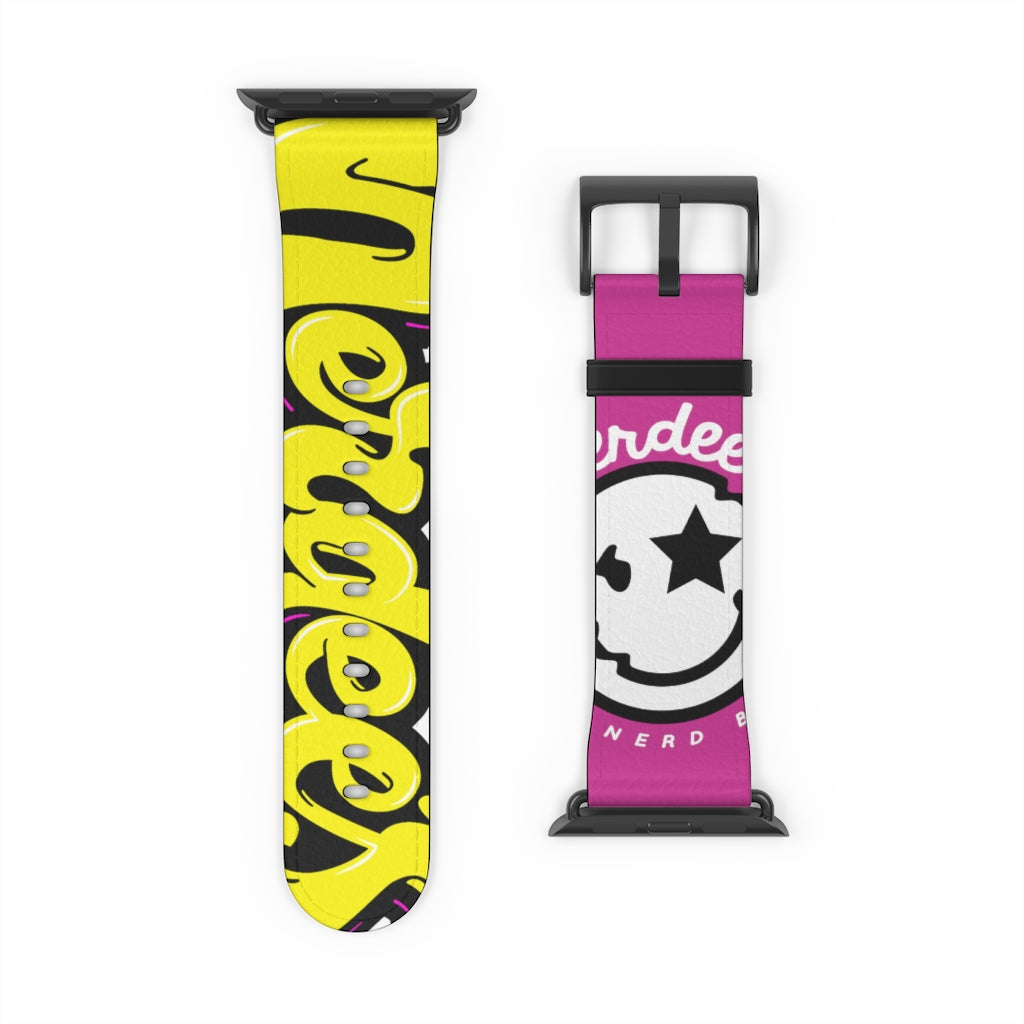 Nerdee's "Yellow Graffiti" Logo Watch Band - (Design 01) Hot Pink