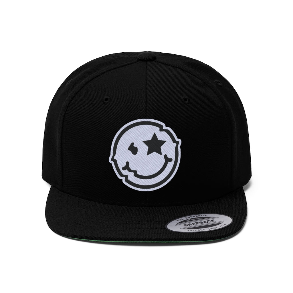 Nerdee's Official Smiley Logo (WHT/BLK) - Unisex Flat Bill Hat