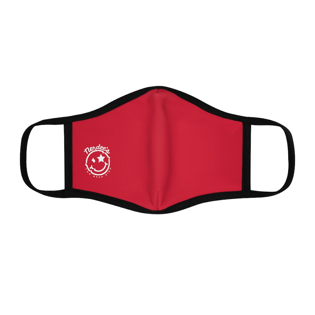 Nerdee's - The Nerd Bizz - Official Logo (White) - Fitted Polyester Face Mask - Dark Red