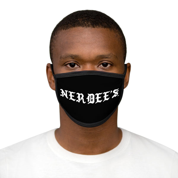 Nerdee's -  Old English Black Banner - (WHT Design 01) - Mixed-Fabric Face Mask (Adult Large Fit) - Black