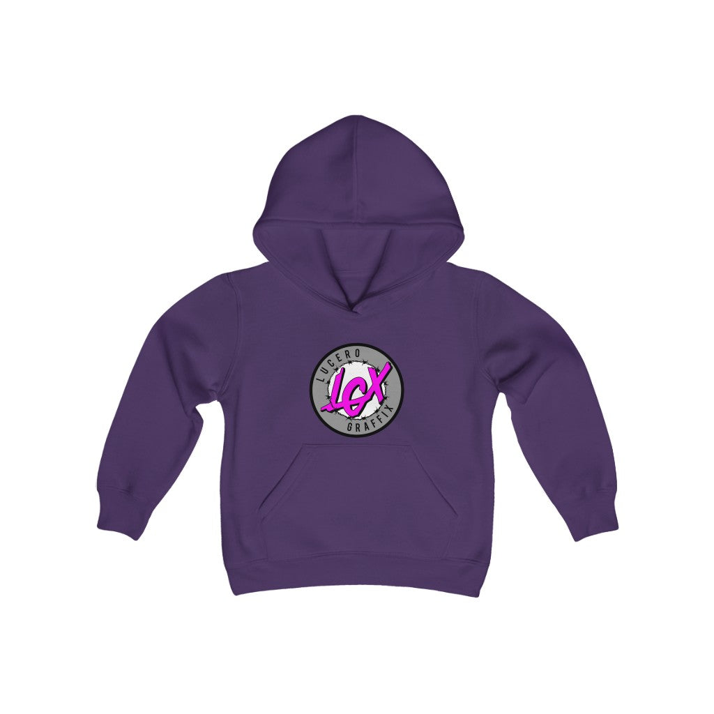 LGX GRY/PNK Logo - Youth Heavy Blend Hooded Sweatshirt