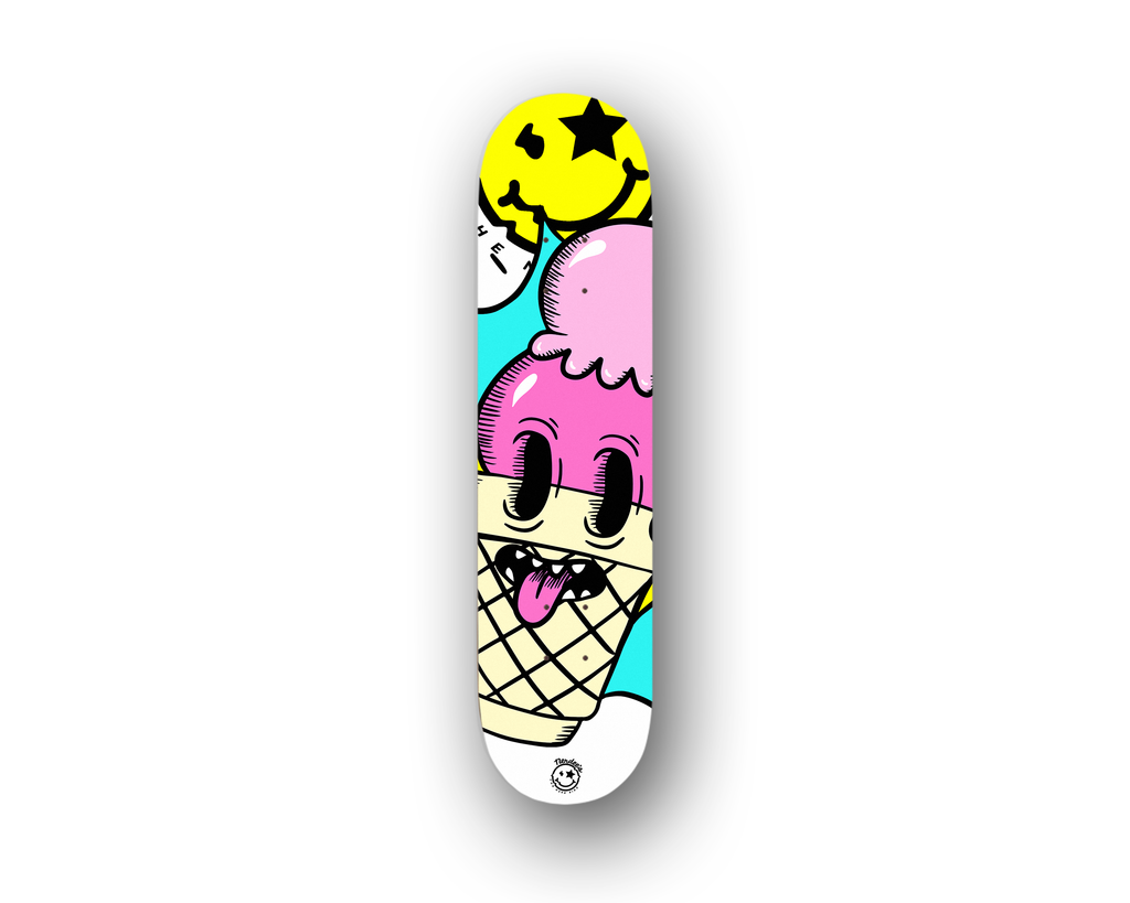 Nerdee's Skate Shop - "I-Scream" (WHT/YELL DESIGN 01) - Skateboard Deck