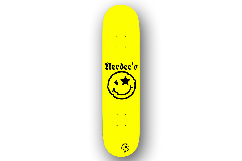 Nerdee's Skate Shop "Mr. Smiley" Logo Skateboard Deck
