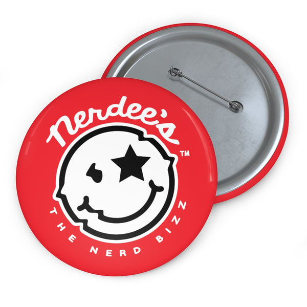 Nerdee's - The Nerd Bizz - Official  logo (Design 02) Collectible Pin Buttons - Red