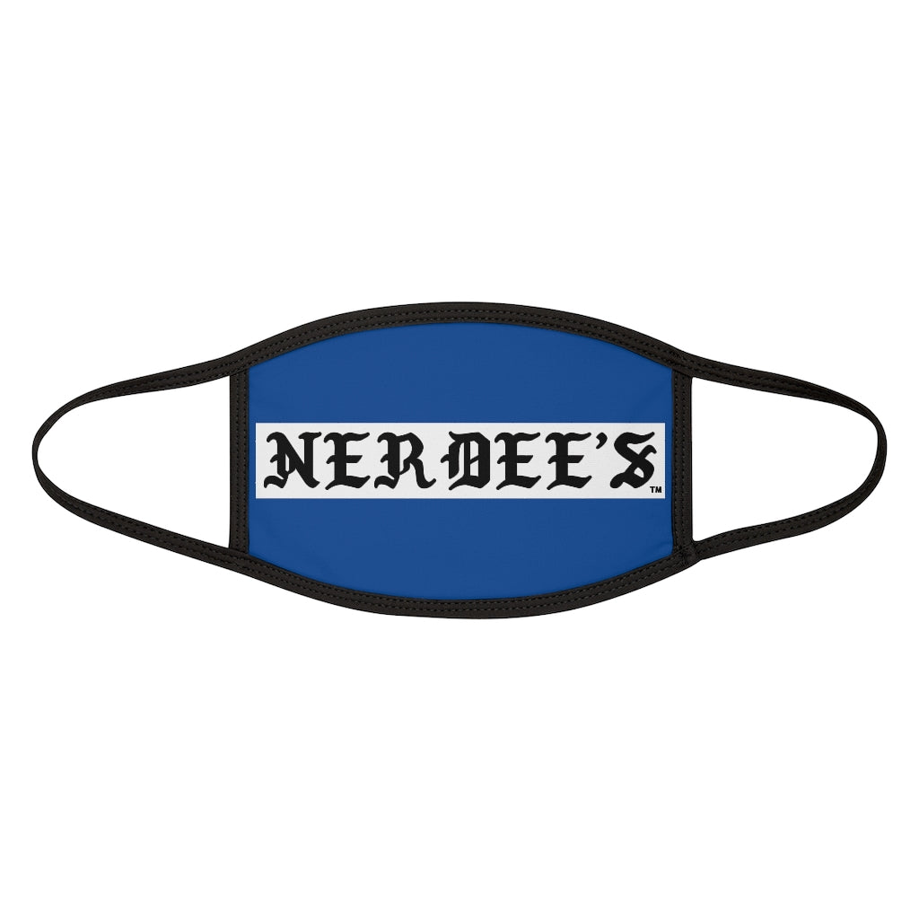 Nerdee's -  Old English White Banner - (WHT Design 01) - Mixed-Fabric Face Mask (Adult Large Fit) - Blue