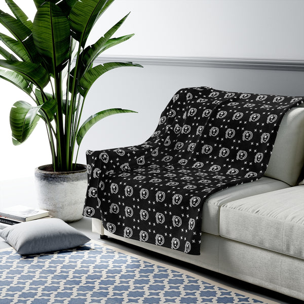 Nerdee's Logo Pattern (Design 01) - Velveteen Plush Blanket - Black
