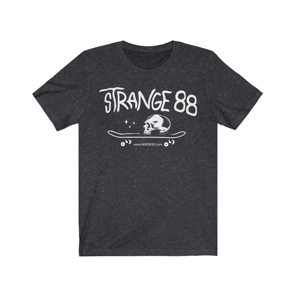 Strange 88 Retro Logo Tee "Skater Skull" (White) - Unisex Jersey Short Sleeve Tee