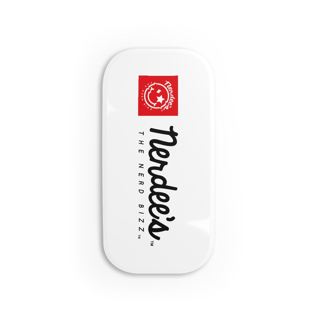 Nerdee's Red Banner Logo - Phone Click-On Grip - White
