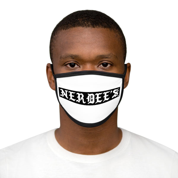 Nerdee's -  Old English Black Banner - (WHT Design 01) - Mixed-Fabric Face Mask (Adult Large Fit) - White