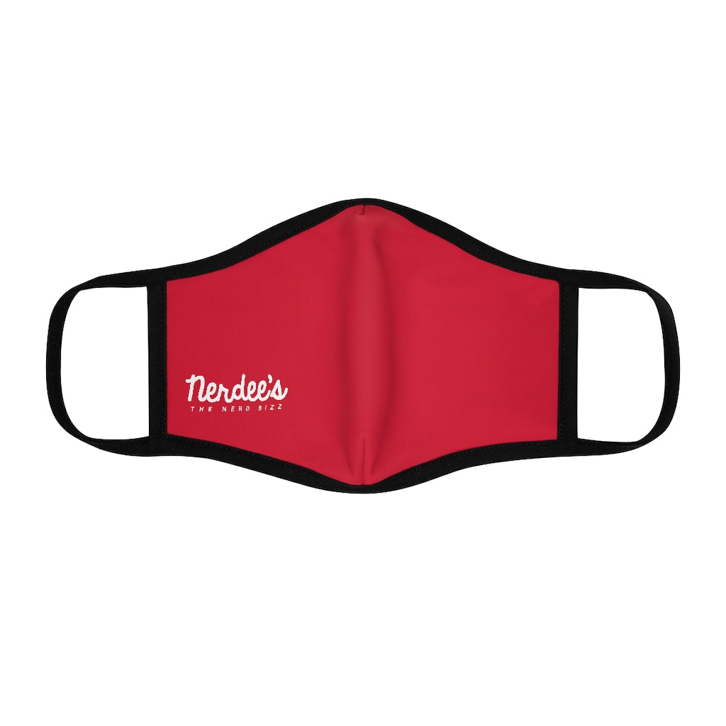 Nerdee's - The Nerd Bizz - Official Script Logo (White) - Fitted Polyester Face Mask - Dark Red