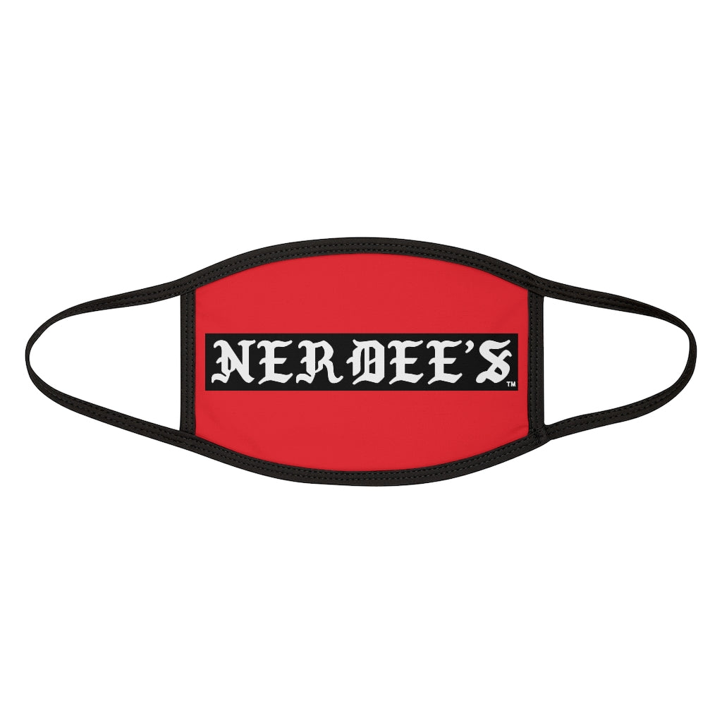 Nerdee's -  Old English Black Banner - (WHT Design 01) - Mixed-Fabric Face Mask (Adult Large Fit) - Red