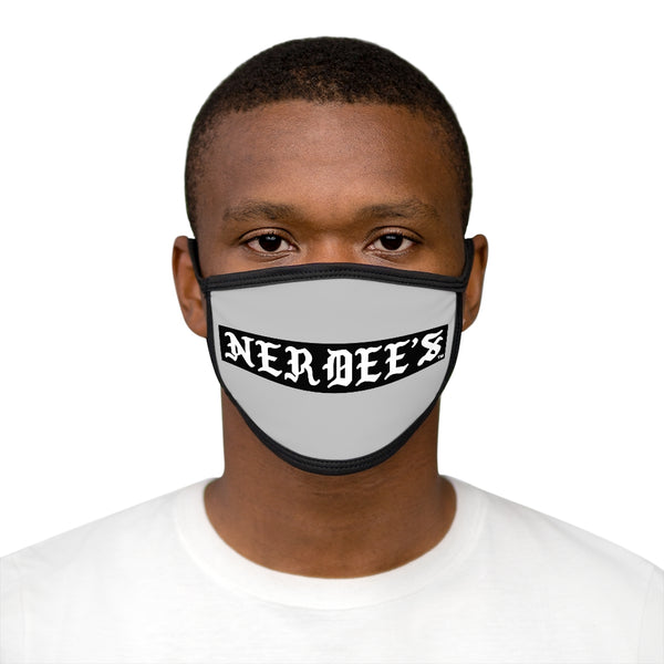 Nerdee's -  Old English Black Banner - (WHT Design 01) - Mixed-Fabric Face Mask (Adult Large Fit) - Light Gray