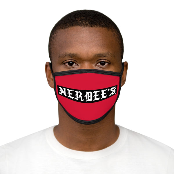 Nerdee's -  Old English Black Banner - (WHT Design 01) - Mixed-Fabric Face Mask (Adult Large Fit) - Dark Red