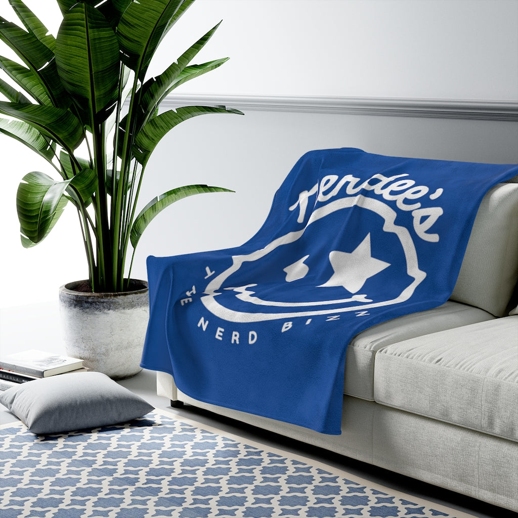 Nerdee's Official Logo - Velveteen Plush Blanket - Blue