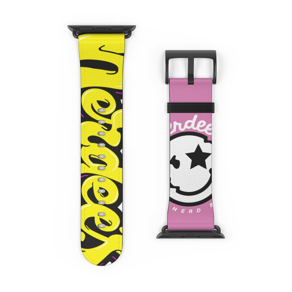 Nerdee's "Yellow Graffiti" Logo Watch Band - (Design 01) Pink